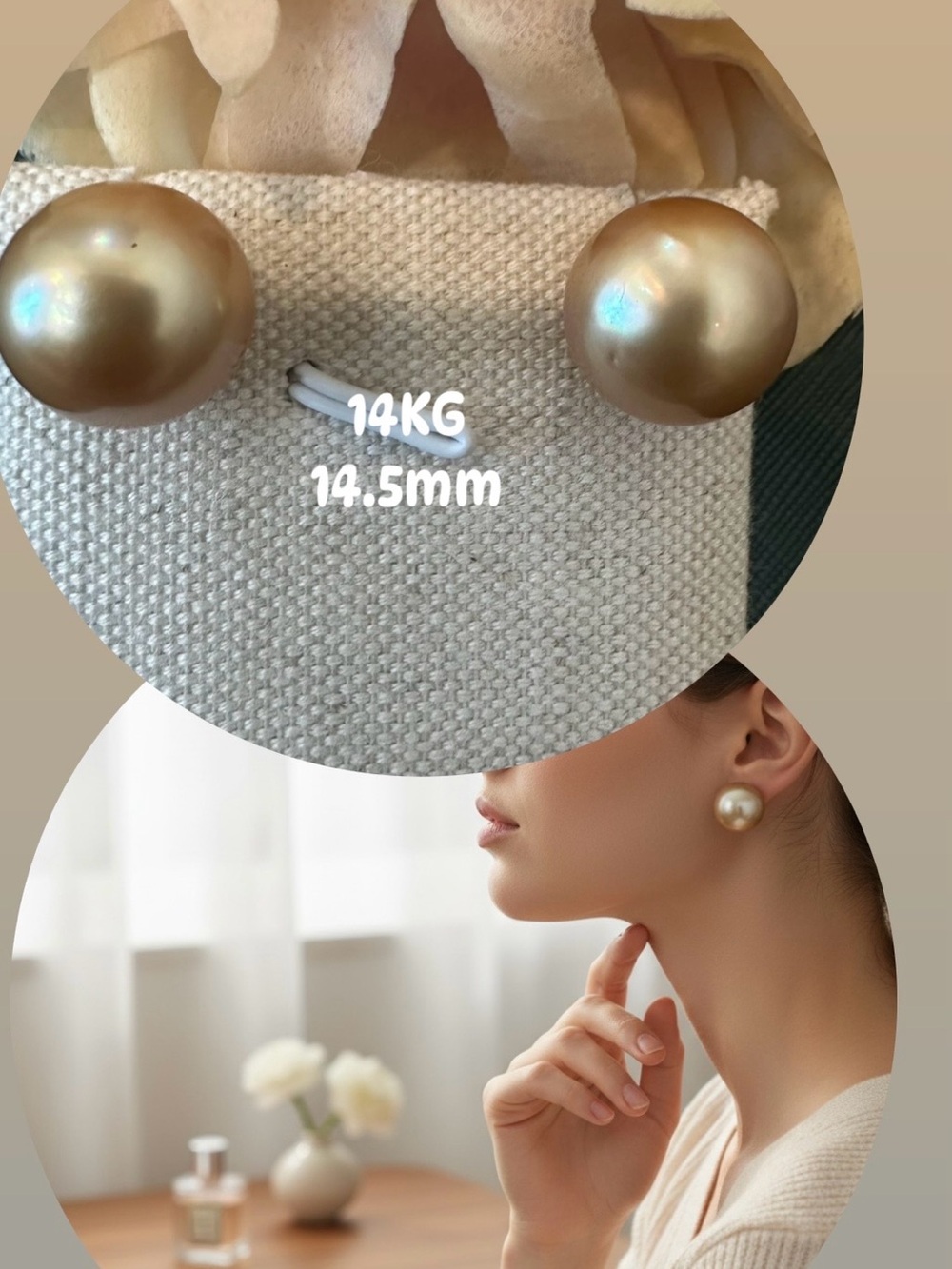 Authentic South sea pearl Stud Earrings in  solid 14KG settings- 14.5mm